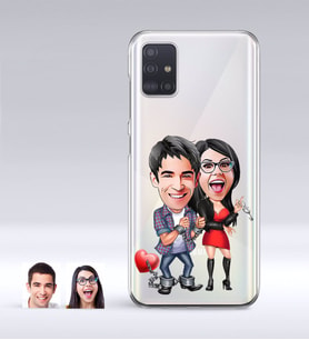 BK Gift Kişiye Özel Sevgililer Karikatürlü Samsung Galaxy A51 İnce Şeffaf Silikon Telefon Kapağı-1 (Beyaz)