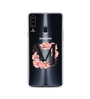 Pembe Çiçekli Harf Tasarım Süper Şeffaf Silikon Telefon Kılıfı Samsung A20s M-Ha