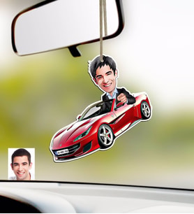 BK Gift Kişiye Özel Erkek Ferrari California Karikatürlü Ahşap Plakalı Araba Dikiz Ayna Süsü (Beyaz)