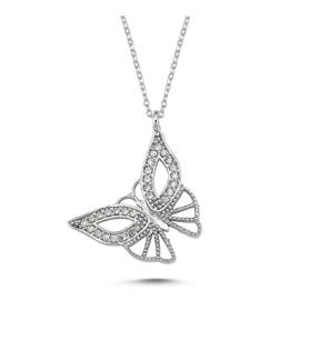 Zirkon Taşlı Kelebek Model Kadın Kolye bbk06 (Beyaz)