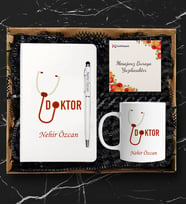 Doktorlara Özel Beyaz Defter Kalem İsimli Kupa Seti