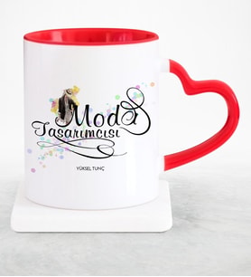 BK Gift Kişiye Özel Mesleki Moda Tasarımcısı Kırmızı Kalpli Kupa Bardak  1
