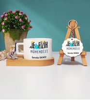 Jeofizik Mühendisi Ahşap Altlıklı Fincan ve Anahtarlık Seti