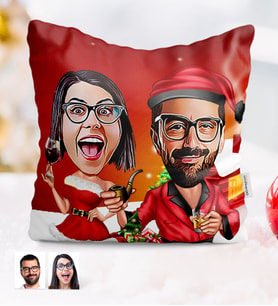 BK Gift Kişiye Özel Yılbaşı Temalı Sevgililer Karikatürlü Yastık - 5