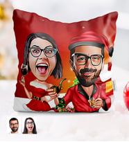 BK Gift Kişiye Özel Yılbaşı Temalı Sevgililer Karikatürlü Yastık - 5