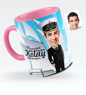 BK Gift Kişiye Özel Bay Gemi Kaptanı Karikatürlü Pembe Kupa Bardak  1