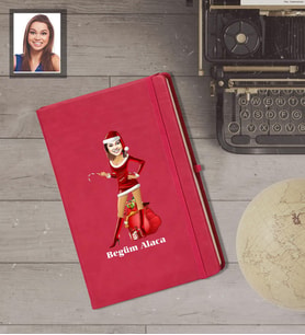 Kişiye Özel Yılbaşı Bayan Karikatürlü Kırmızı Defter Model-8