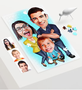 BK Gift Kişiye Özel Aile Karikatür 240 Parça A3 Puzzle  1