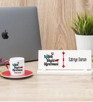 Sağlık Bilgisi Öğretmeni Kırmızı Türk Kahvesi Fincanı Ve Masa İsimliği Hediye Seti