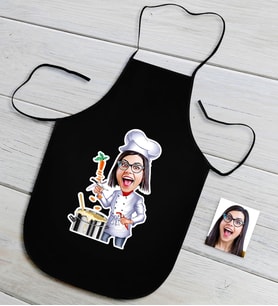 BK Gift Kişiye Özel Bayan Chef Karikatürlü Siyah Mutfak Önlüğü-4