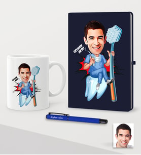 BK Gift Kişiye Özel Bay Diş Hekimi Karikatürlü Lacivert Defter Kalem Kupa Seti - 2 (Model 1)