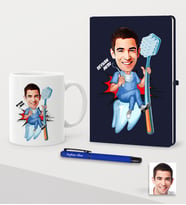 BK Gift Kişiye Özel Bay Diş Hekimi Karikatürlü Lacivert Defter Kalem Kupa Seti - 2 (Model 1)