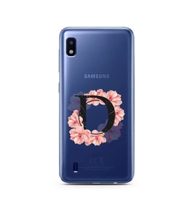 Pembe Çiçekli Harf Tasarım Süper Şeffaf Silikon Telefon Kılıfı Samsung A10 D-Har