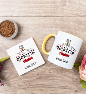Elektrik Teknikeri Sarı Kupa Bardak Ve Bardak Altlığı Seti
