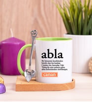 Abla Kelime Anlamı Ahşap Altlıklı Yeşil Kupa Bardak
