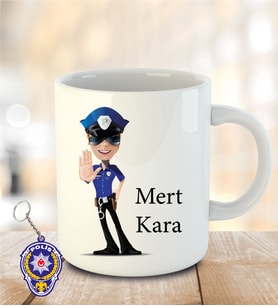 İsme ve Polis Haftasına Özel Kupa Bardak Anahtarlık Hediye