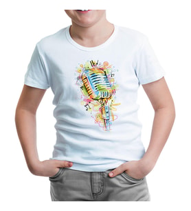 Mikrofon - Notalar Beyaz Çocuk Tshirt