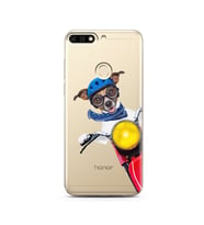 Motorcu Köpek Tasarımlı Süper Şeffaf Silikon Telefon Kılıfı Huawei Honor 7c-Y7 (