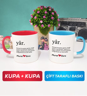 İkili Yâr Sevgililer Günü Hediyesi Kupa Bardak Kırmızı Mavi