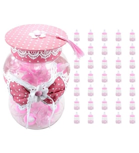 Süslü Büyük Kavanoz ve Biberon Seti, 30 Adet, Pembe (STD)