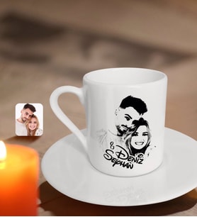BK Gift Kişiye Özel İsimli Sevgililer Silüet Türk Kahvesi Fincanı-1 (Beyaz)