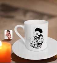 BK Gift Kişiye Özel İsimli Sevgililer Silüet Türk Kahvesi Fincanı-1 (Beyaz)