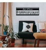 New Jargon - Çerçeve İçinde Love At Home ve Notalar Tasarım Metal Tablosu 70x25cm (Siyah)