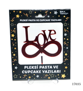 Lora Davet Pleksi Pasta ve Cupcake Yazıları Love  (1 Adet) Kırmızı - 17035