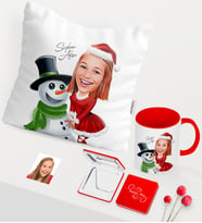 BK Gift Kişiye Özel Yılbaşı Temalı Bayan Karikatürlü Kırmızı Kupa Ayna Yastık Seti - 4