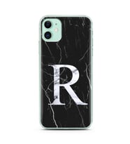 Iphone 11 Siyah Mermer Harf Tasarımlı Telefon Kılıfı R-Harfi 