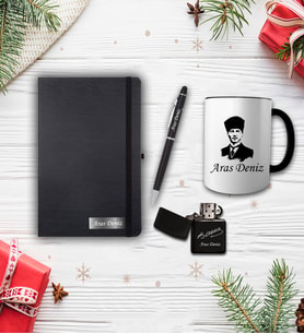 Kişiye Özel Atatürk 1 Yılbaşı Hediye Seti  Kupa - Çakmak- Defter- Kalem Set (Model 1)