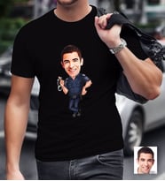 BK Gift Kişiye Özel Bay Polis Karikatürlü Siyah T-Shirt-2