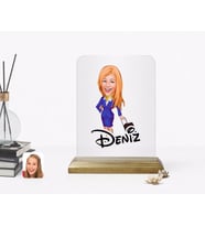 BK Gift Kişiye Özel Hostes Karikatürlü Ahşap Standlı Çerçeve-2 (Beyaz)