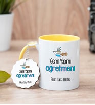 Gemi Yapımı Öğretmeni Sarı Kupa Bardak Ve Anahtarlık Set