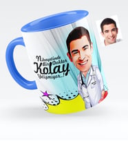 BK Gift Kişiye Özel Bay Doktor Karikatürlü Mavi Kupa Bardak  6