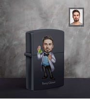Kişiye Özel Kimyager Karikatürlü UV Baskılı Siyah Benzinli Çakmak Bay-1