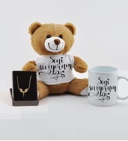 Seni Seviyorum Baskılı Peluş Ayıcık Kupa Ve Kolye