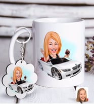 BK Gift Kişiye Özel Bayan Patron Karikatürlü Beyaz Kupa ve Anahtarlık Hediye Seti-3 (Model 1)