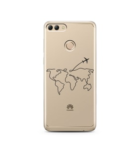 Çizgi Harita Tasarımlı Süper Şeffaf Silikon Telefon Kılıfı Huawei Y9 2018