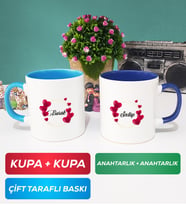 İkili İsme Özel Sevgililer Günü Hediyesi Kupa Bardak Mavi Lacivert