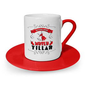 BK Gift Kişiye Özel Mutlu Yıllar Kırmızı Türk Kahvesi Fincanı  6