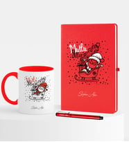 BK Gift Kişiye Özel Yılbaşı Noel Baba Temalı Kırmızı Defter Kalem Kupa Seti - 5