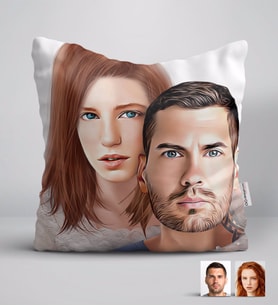 BK Gift Kişiye Özel Sevgililer Karikatürlü Beyaz Yastık-41