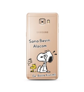 Snoopy Tasarımlı Süper Şeffaf Silikon Telefon Kılıfı Samsung C9 
