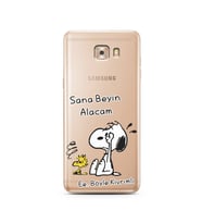 Snoopy Tasarımlı Süper Şeffaf Silikon Telefon Kılıfı Samsung C9 
