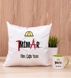 Mimar Kare Yastık ve Yeşil Kupa Bardak