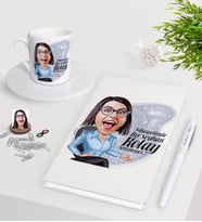 BK Gift Kişiye Özel Bayan Kolay Yetişmiyor Karikatürlü Beyaz Defter Kalem Türk Kahvesi Fincanı Seti-2 (Model 1)