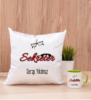 Sekreter Kare Yastık ve Yeşil Kupa Bardak