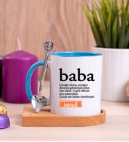 Baba Kelime Anlamı Ahşap Altlıklı Mavi Kupa Bardak
