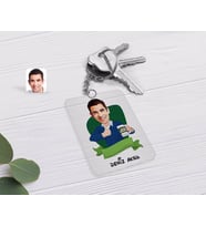 BK Gift Kişiye Özel Erkek En İyi Öğretmen Karikatürlü Şeffaf Pleksi Anahtarlık-1 (Beyaz)